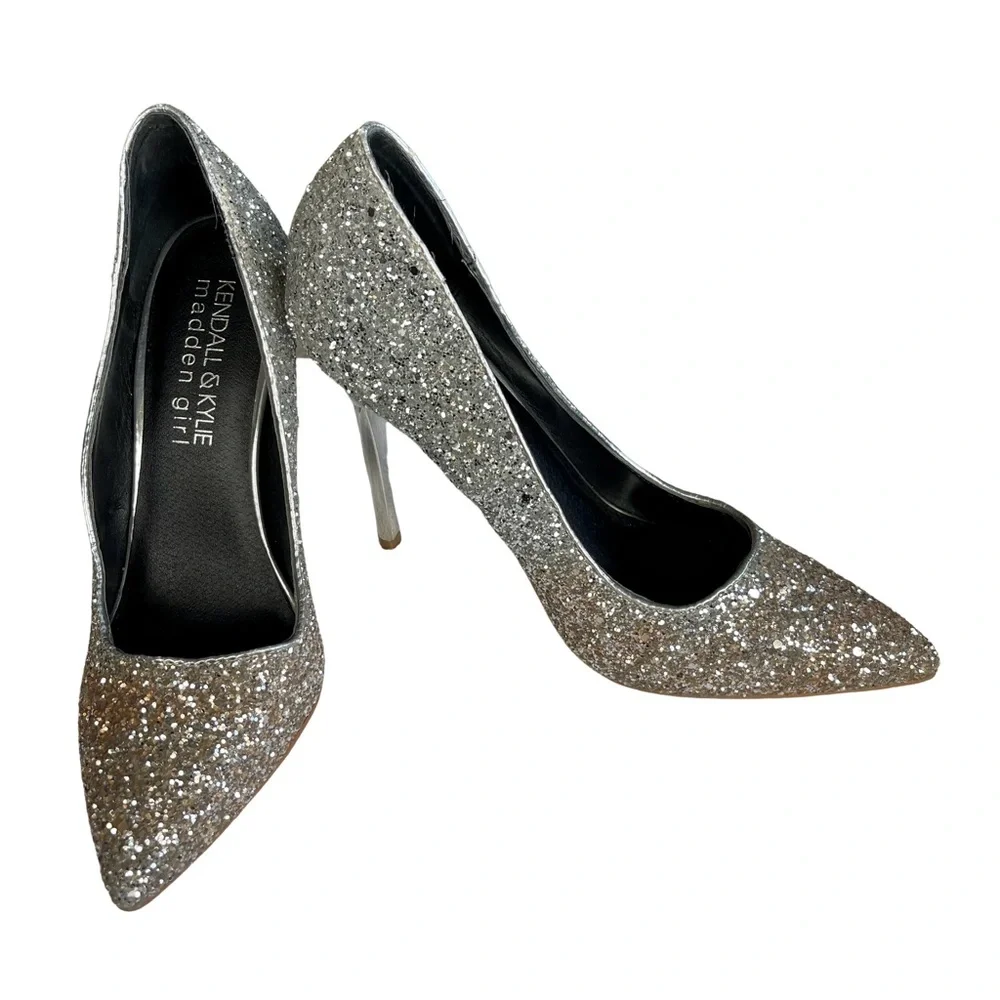 Kendall & Kylie Madden girl Silver Sparkle Glitter High Ombré Heels. siz…